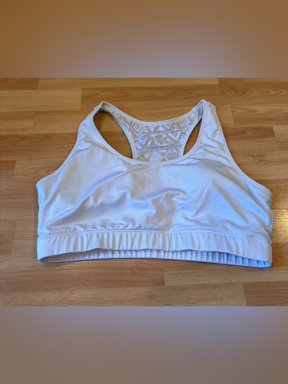 5/$25 Zyia White Racerback Lace-Back Sports Bra